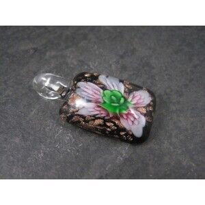 Vintage Pink Floral Murano Style Art Glass Pendant